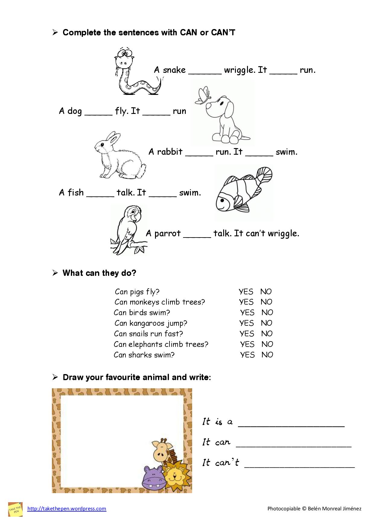 can or can't worksheet
