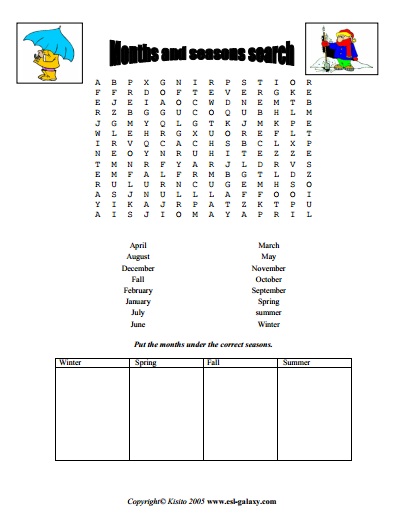 months wordsearch