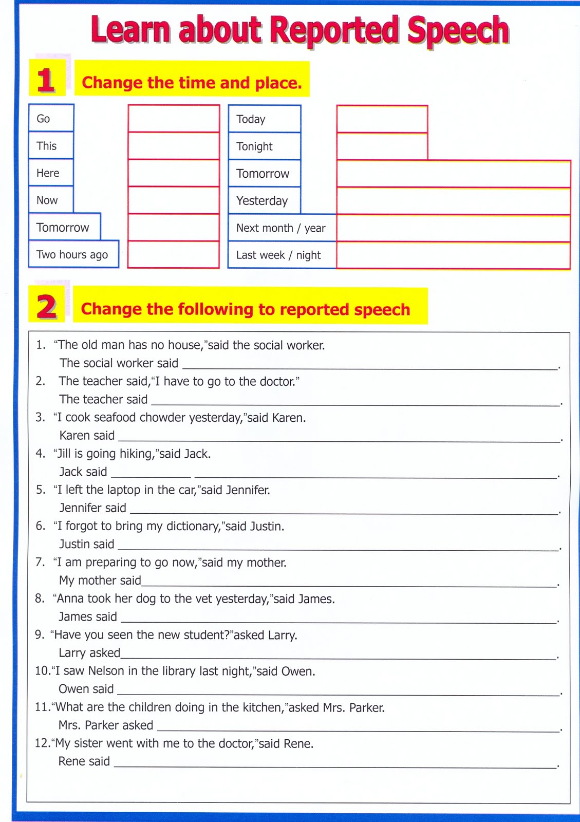 indirect speech multiple choice exercises with answers