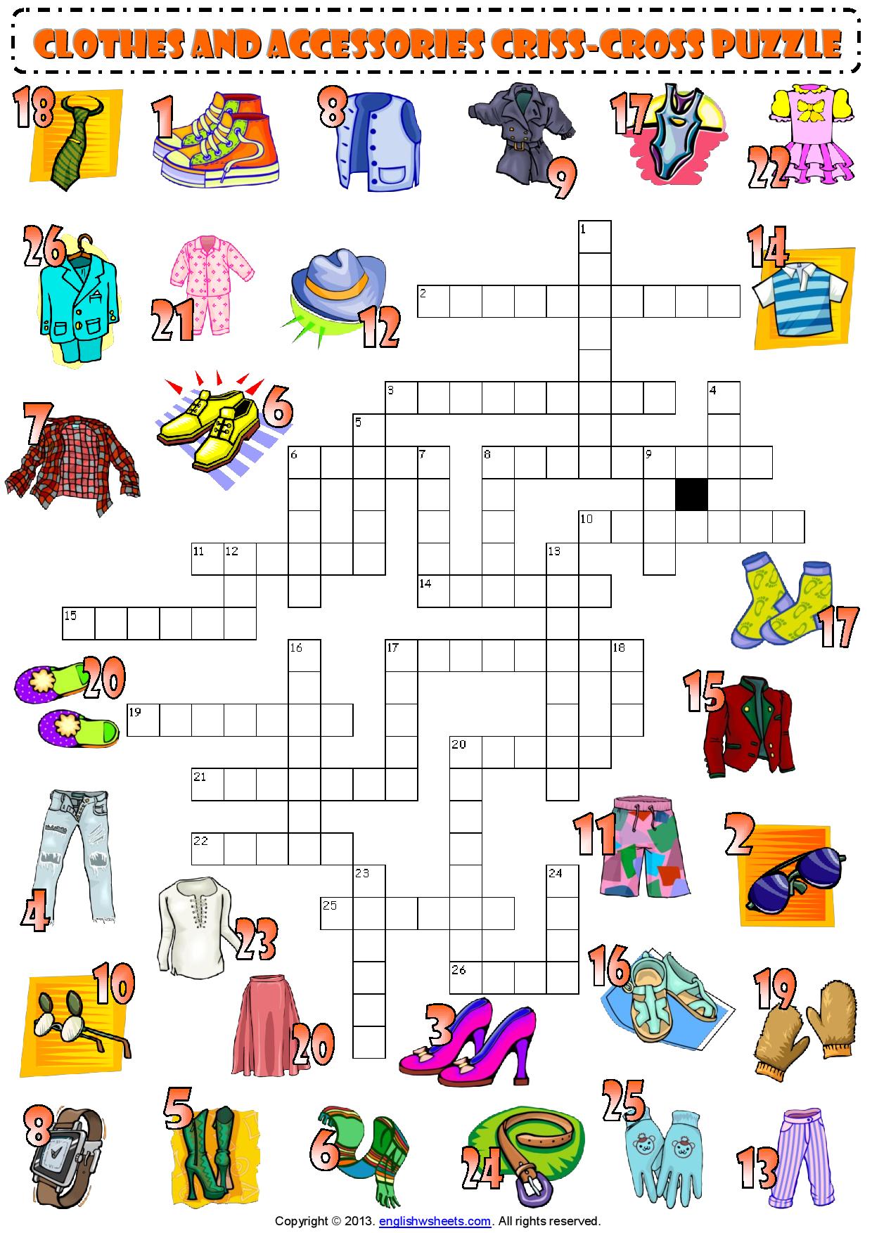 clothes and accessories criss cross crossword puzzle vocabulary worksheet  1-page-001 - Take the penTake the pen