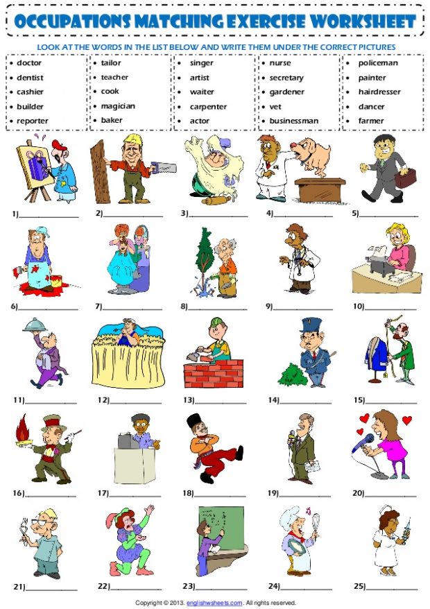 jobs-occupations-professions-vocabulary-matching-exercise-worksheet-1