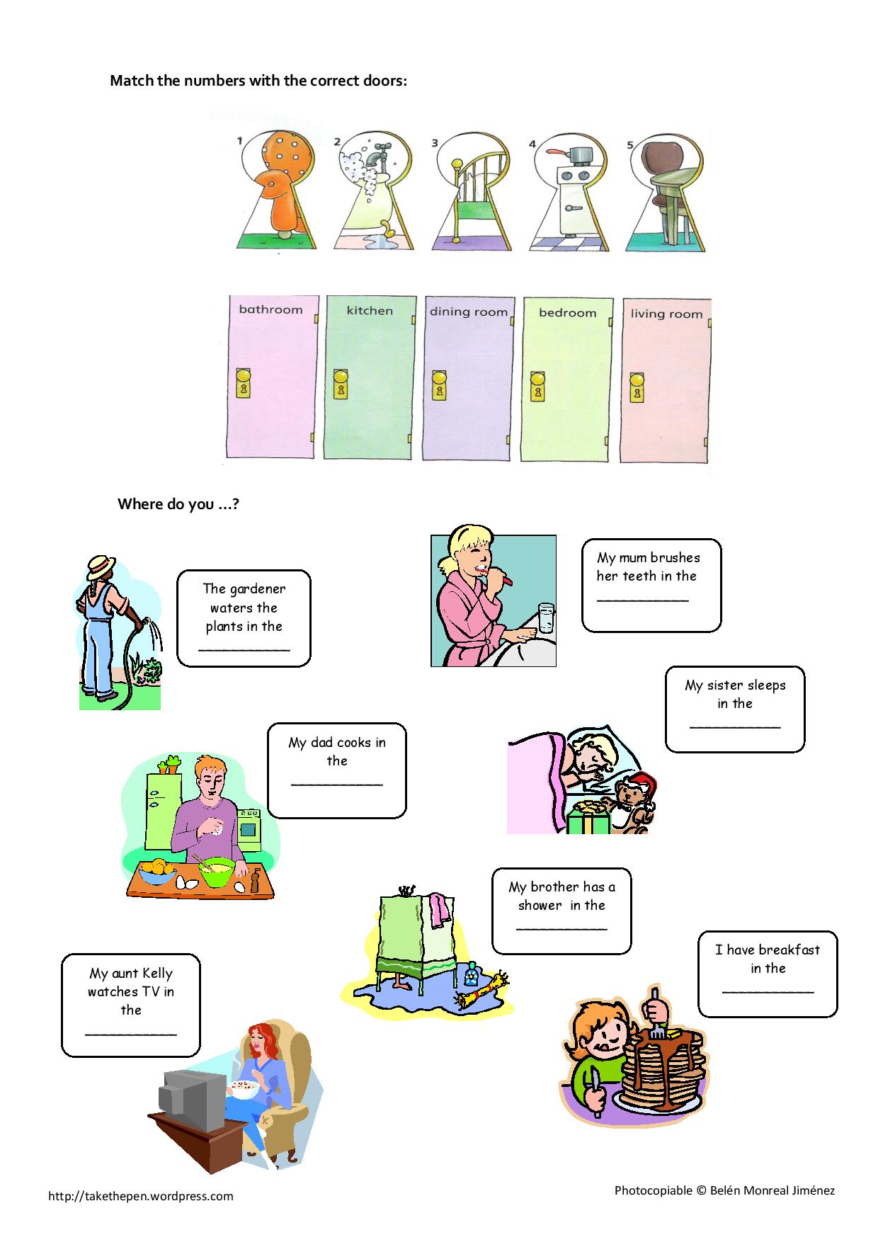 rooms in the house. Worksheet