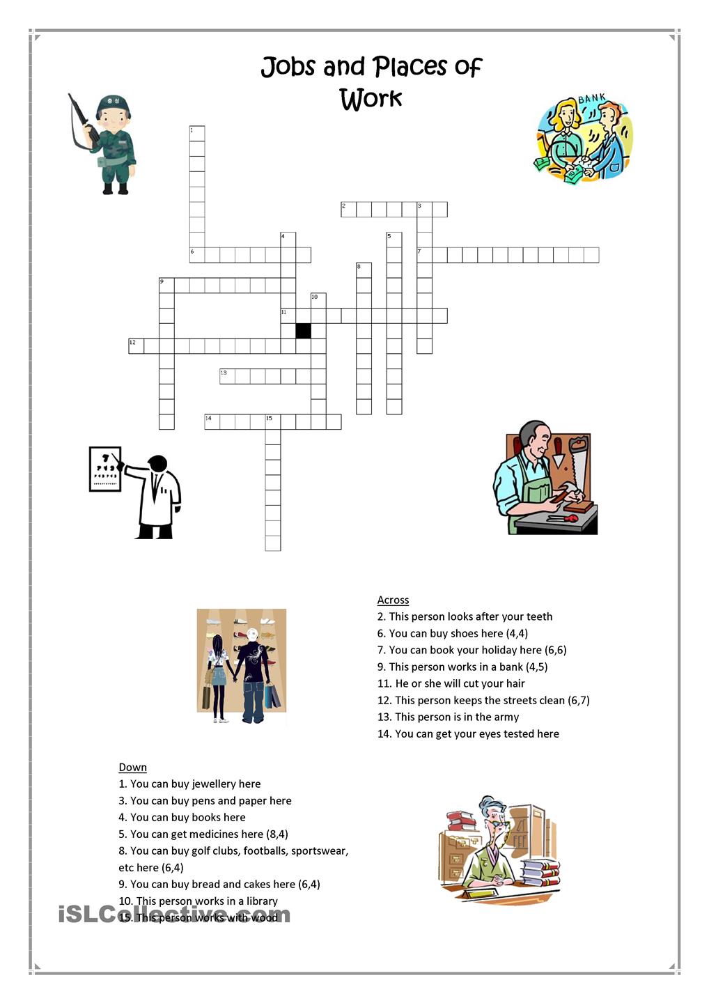 Work crossword. Кроссворд на английском. Places in Town crossword. Jobs and places. Places in Town кроссворд.